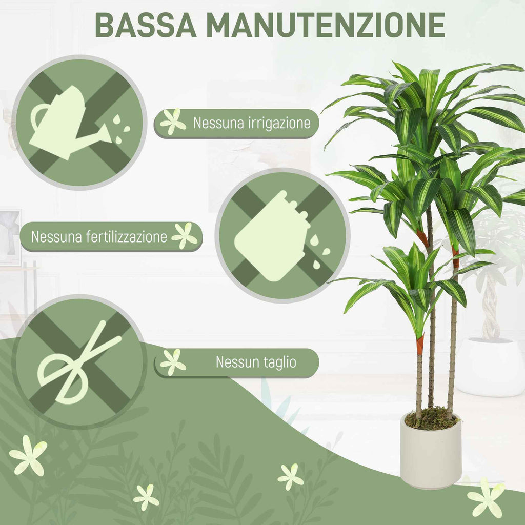 HOMCOM Artificial Green Dracaena Plant in PEVA and Wood with PP and Cement Container Pot, 60x40x120 cm