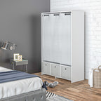 Wardrobe with Hanging Rail, 3 Fabric Drawers and 3 Shelves, 105x48x160 cm, White and Grey