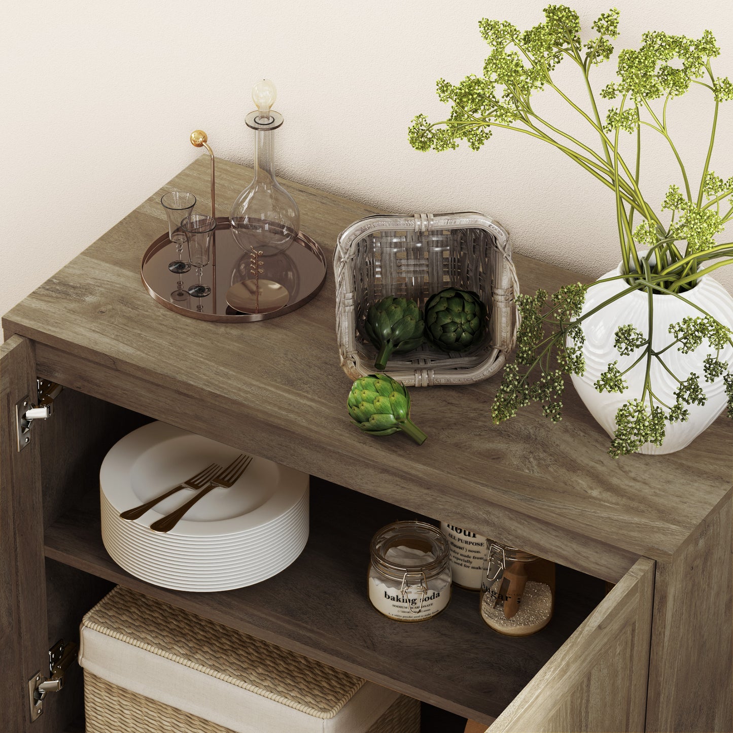 Living Room Sideboard 2 Tier with Adjustable Shelf, Wood and Steel, 80x40x78 cm, Brown and Black