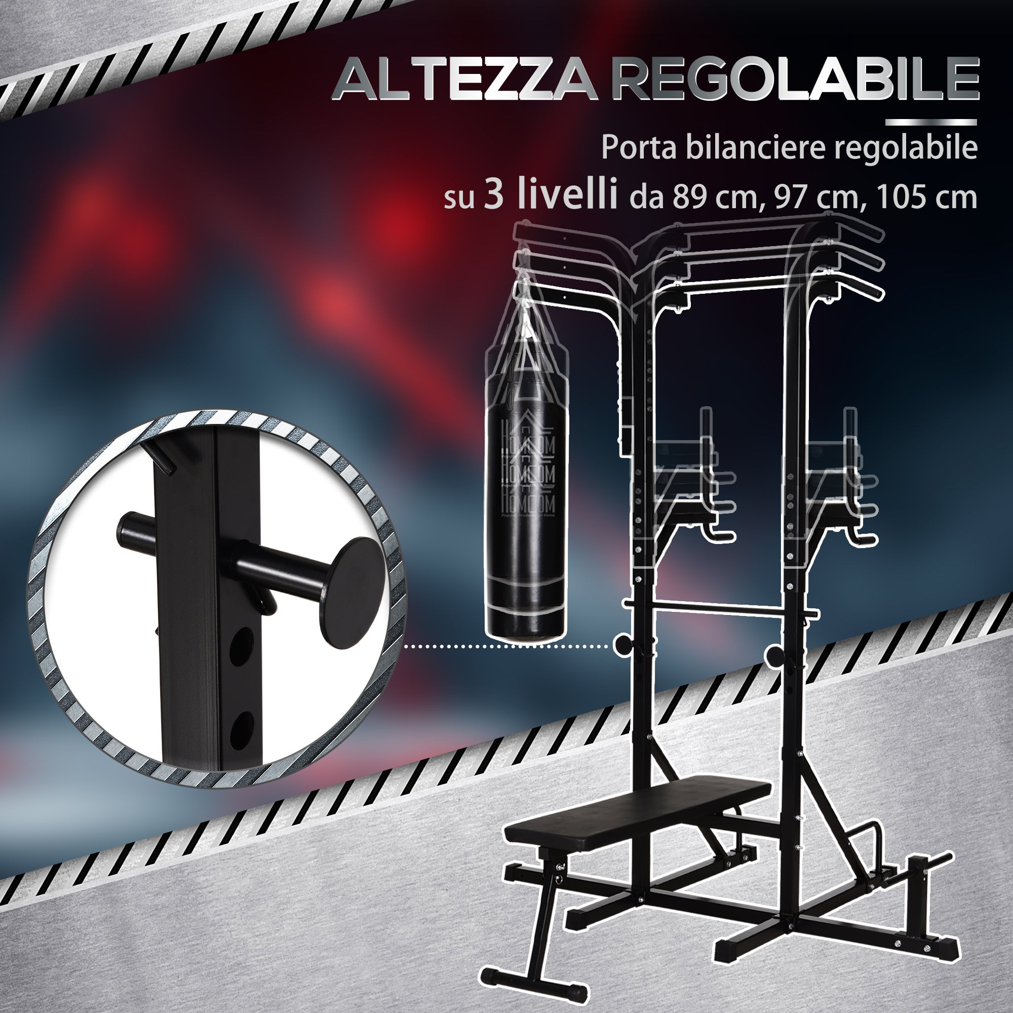 Power Tower with Bench and 20kg Punching Bag, Black Steel Multi-Purpose Station for Total Body Training
