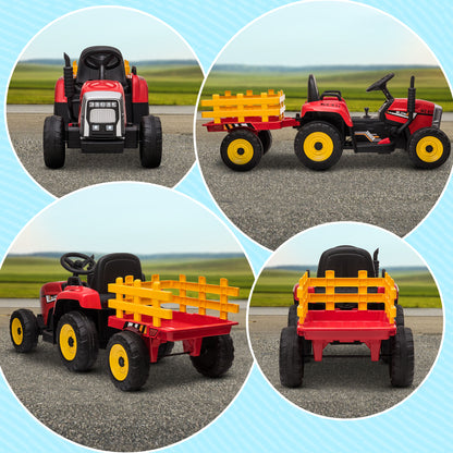 HOMCOM Electric Tractor for Children 3-6 Years with Removable Trailer, 12V Battery and Remote Control, Red - Borgè