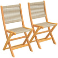Outsunny Set of 2 Folding Garden Chairs in PE Rattan and Acacia Wood, Supports up to 160 kg, Beige