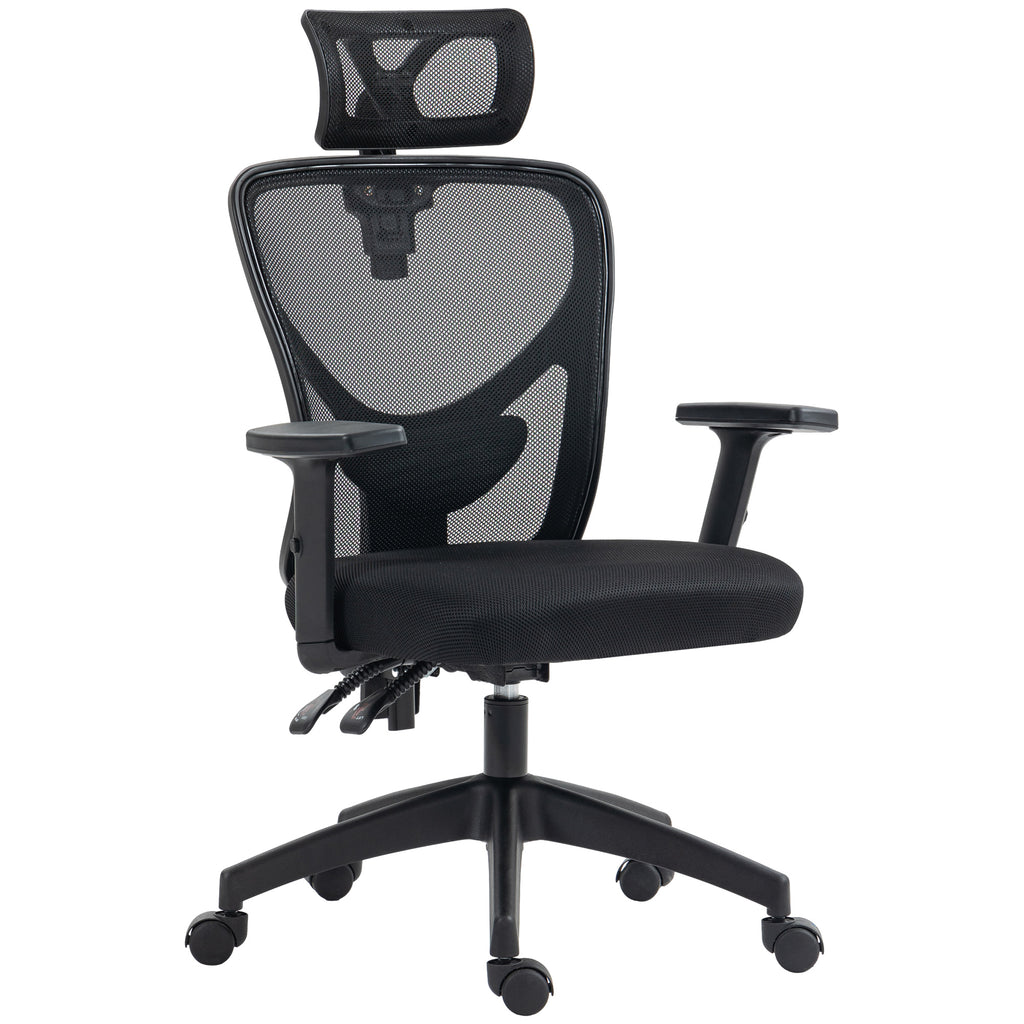 Ergonomic office chair with adjustable height, lumbar support and headrest, 66x61x106-116cm black - Borgè