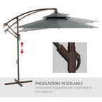 2.7x2.7m Cantilever Umbrella with 2-Tier Adjustable Canopy and Cross Base, Grey