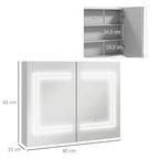 kleankin Bathroom Mirror Cabinet with LED Light, 80 x 65cm Bathroom Cabinet with Mirror, Soft Close Door, 3-Color Dimmable, Adjustable Shelves, Gloss White