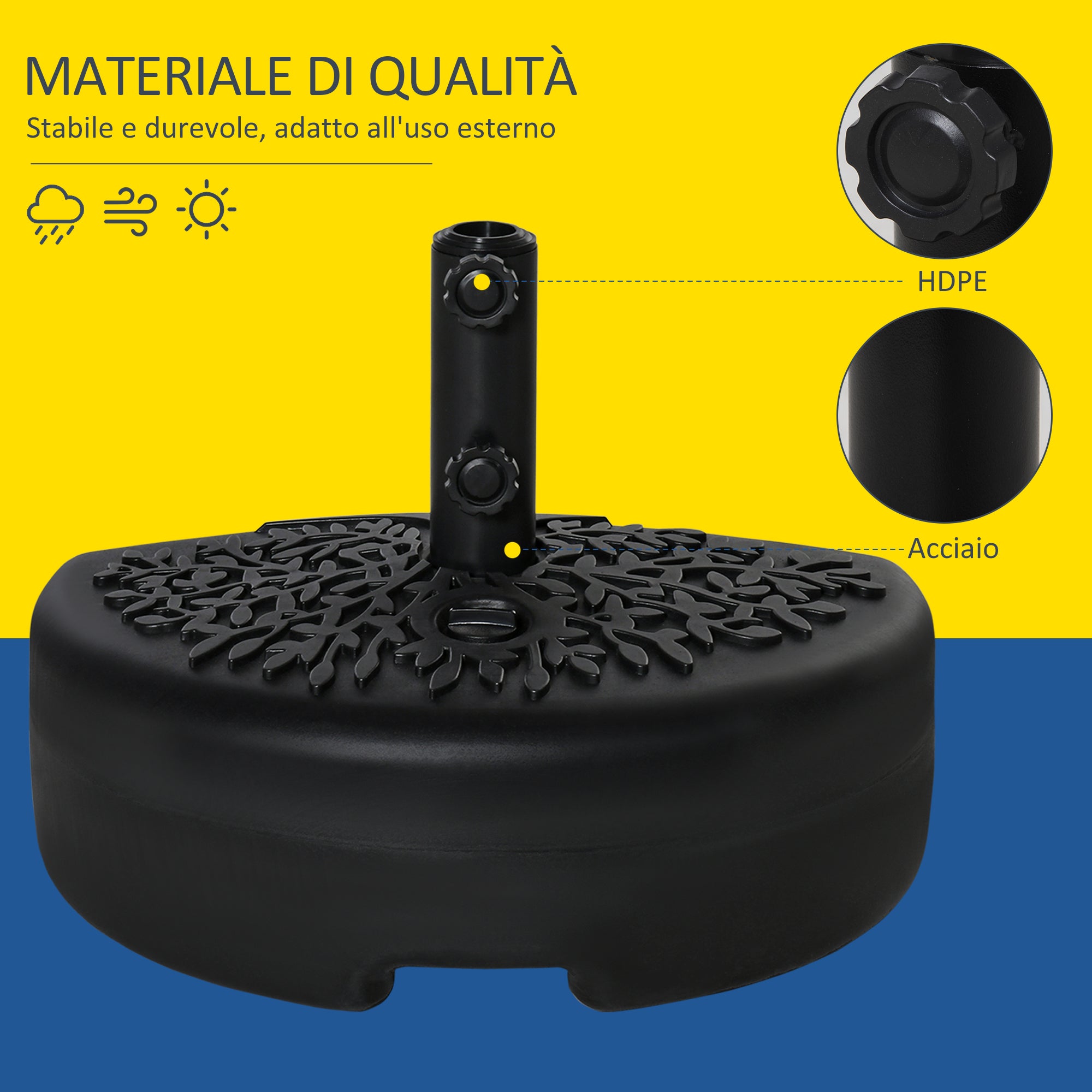 Semicircular Umbrella Base Fillable with Sand or Water for 38-48mm Poles, Black - Borgè