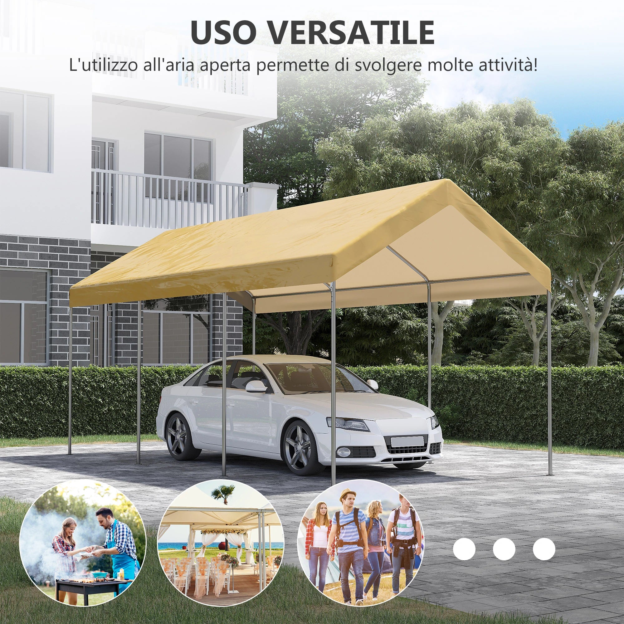 Steel and PE Garden Tent for Small and Medium Cars, 600x295x265-310 cm, Beige - Borge' Group Limited