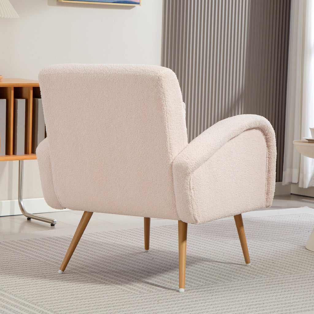 Modern Living Room Armchair in Teddy Fabric with Removable Lumbar Cushion, 77x77x83 cm, Beige