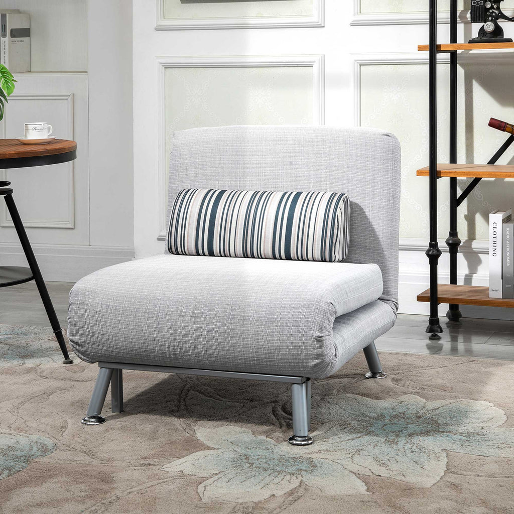 HOMCOM Armchair Bed in Iron and Cotton with Striped Cushion 75 x 70 x 75cm Gray - Borgè
