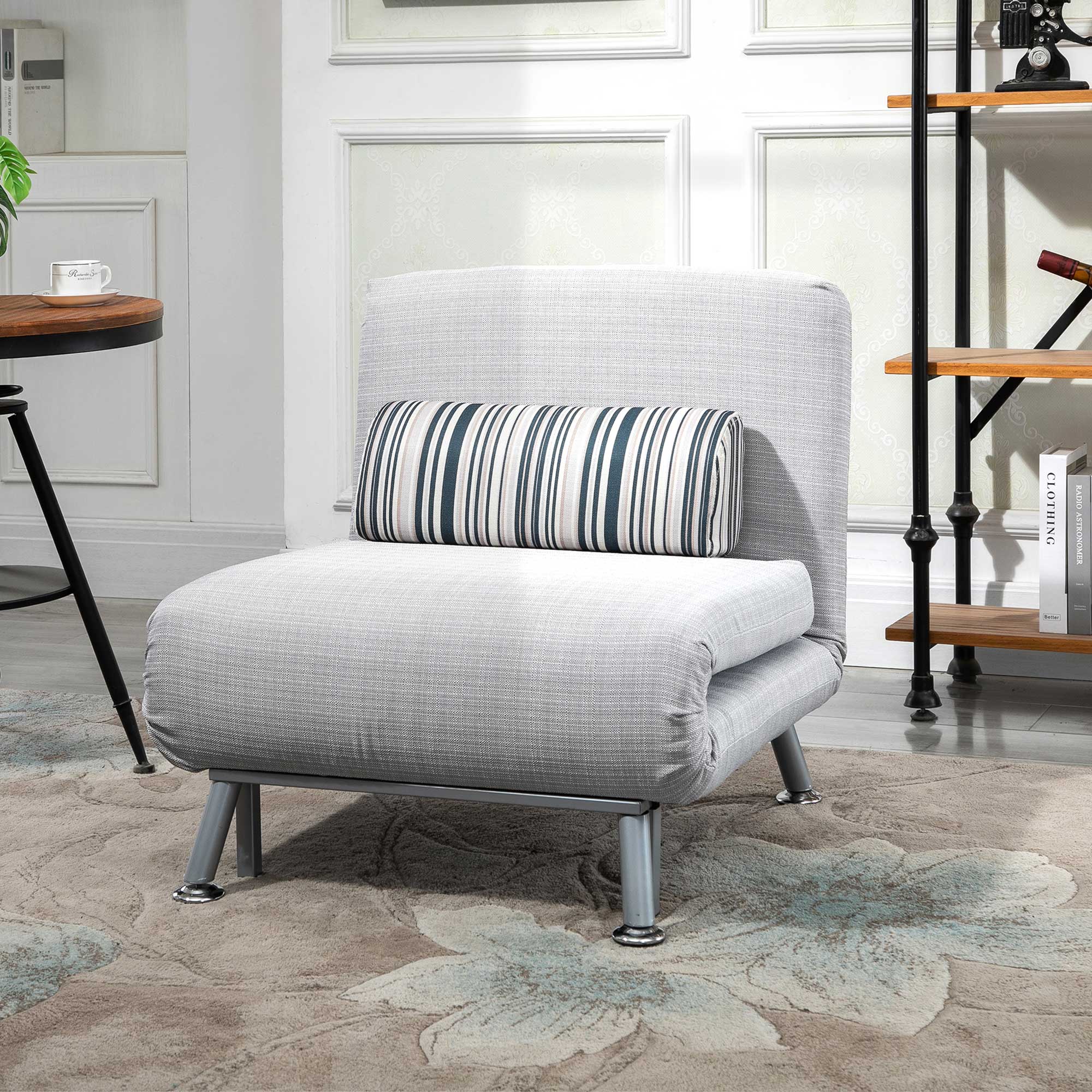 HOMCOM Armchair Bed in Iron and Cotton with Striped Cushion 75 x 70 x 75cm Gray - Borgè