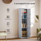 3-Door Steel Office Cabinet with Lock and 2 Keys, 45x38x180cm, Light Grey