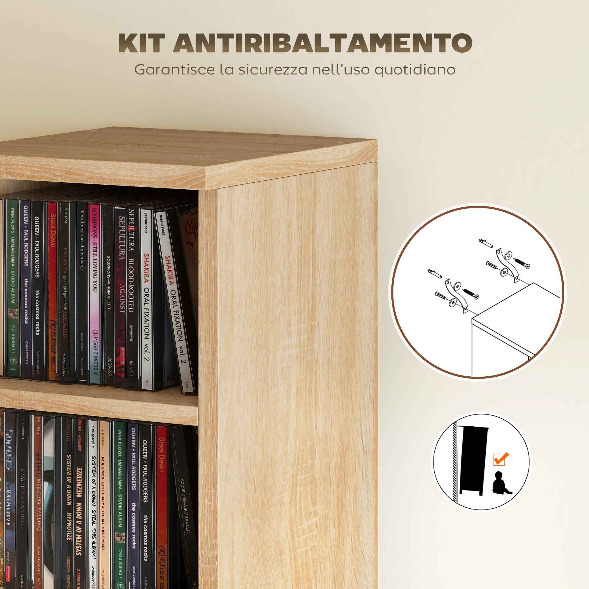 HOMCOM Set of 2 CD Racks with Adjustable Shelves for 204 CDs, Wooden, 21x22.5x88.5 cm, Oak
