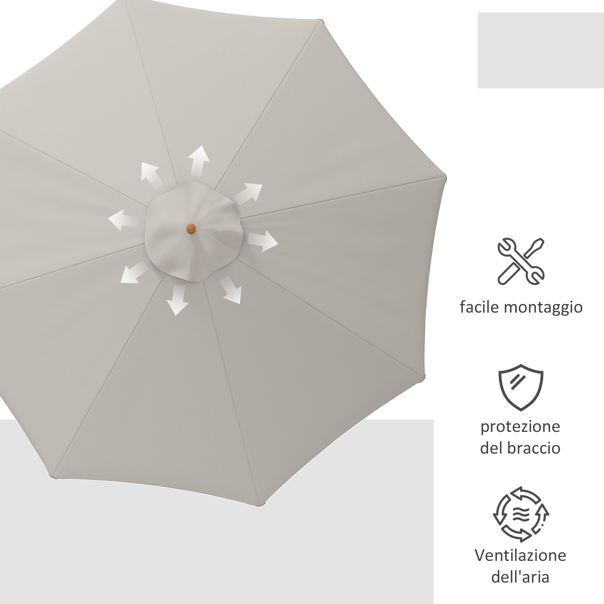 Garden Umbrella with Double Canopy, in Bamboo and Polyester, Ø325x250 cm, Gray