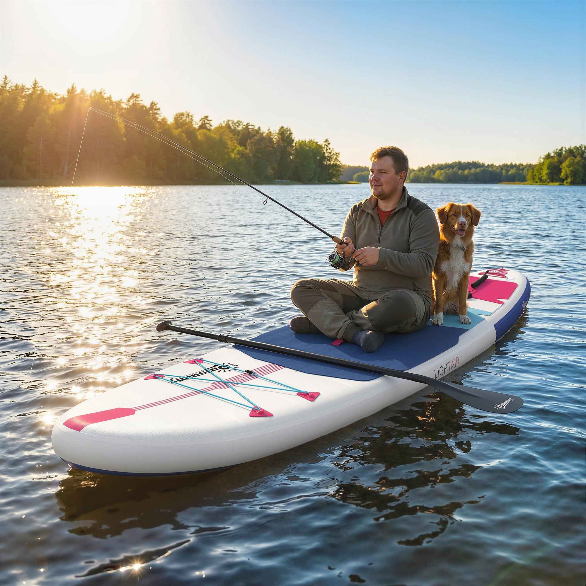 Outsunny Inflatable SUP with Seat, Paddle and Accessories, in Plastic and EVA, 305x89x15 cm, Blue Red Pink