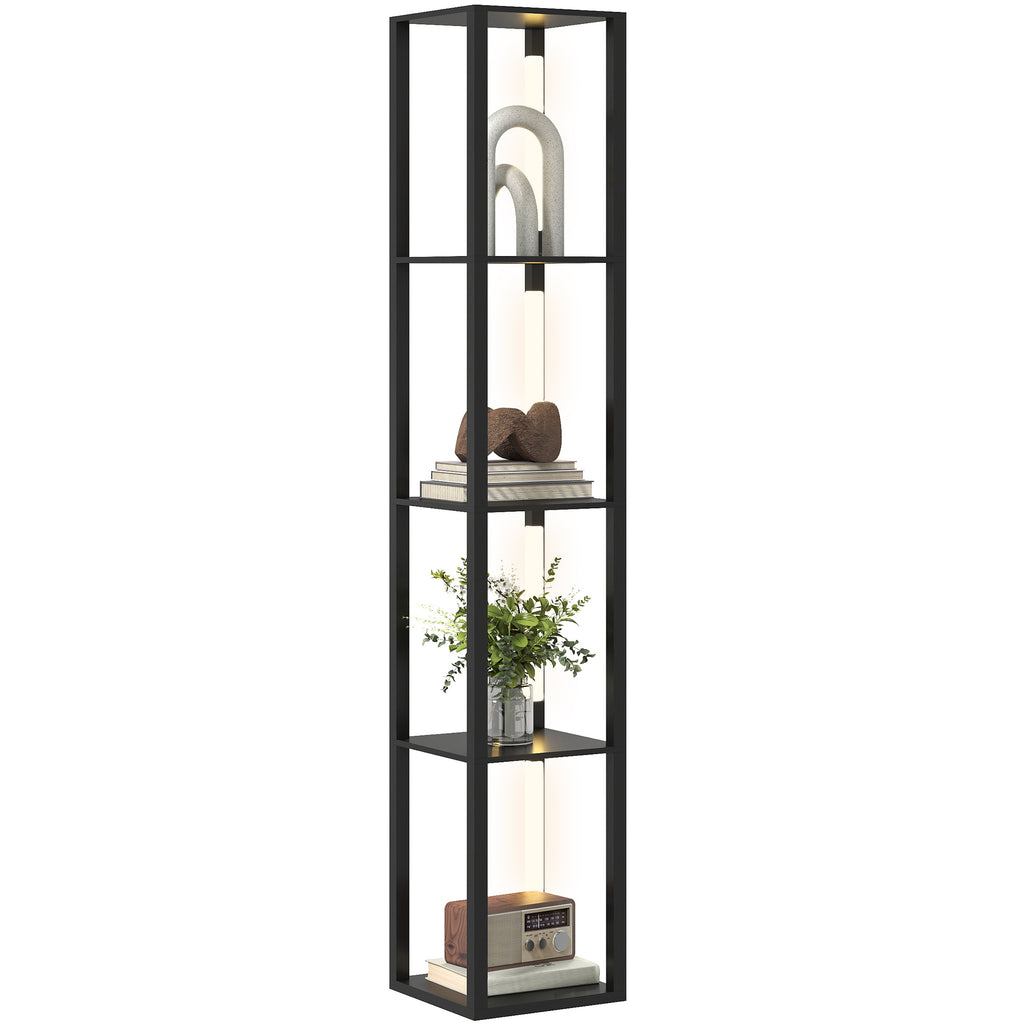 Floor Lamp with 4 Shelves, 3 Adjustable Brightness and Foot Switch, 29x29x163 cm, Black