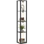 Floor Lamp with 4 Shelves, 3 Adjustable Brightness and Foot Switch, 29x29x163 cm, Black