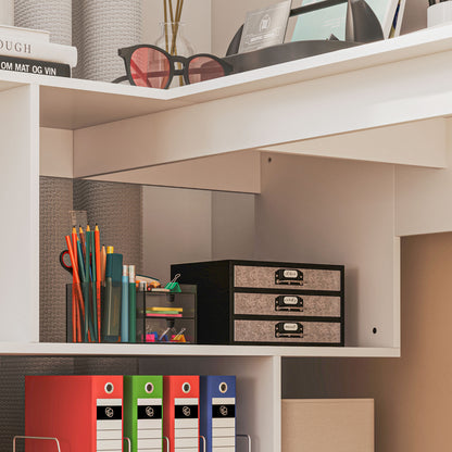 Modern Corner Office Desk with 4 Shelves in White Wood, 120x100x77 cm