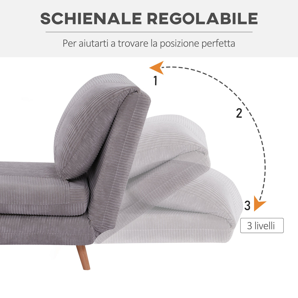 2-in-1 Reclining Sofa Bed with Extra-Large Seat, Velvet Effect, Grey
