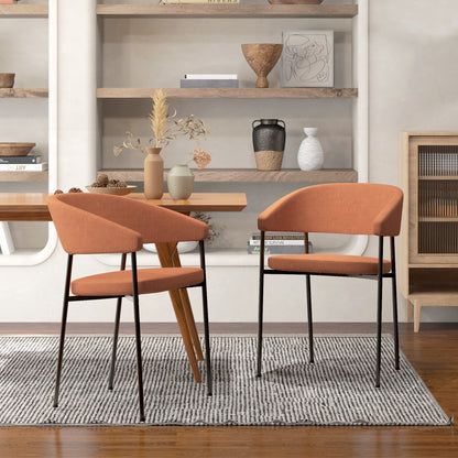 HOMCOM Set of 2 Padded and Monobloc Dining Chairs, in Linen Effect Fabric and Steel, 59x56x78 cm, Orange