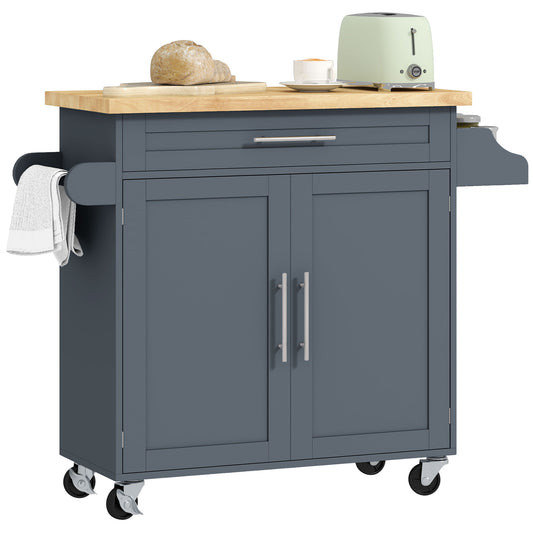 Wooden Kitchen Trolley with Drawer, Spice Rack and Cabinet, 109x40x89 cm, Grey and Wood Color