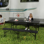 3-Piece Foldable Picnic Set with Table and 2 Benches in HDPE and Metal, Black