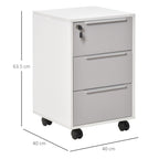 3-Drawer Office Filing Cabinet with Security Keys and 4 Wheels, Wooden, 40x40x63.5 cm, White and Grey