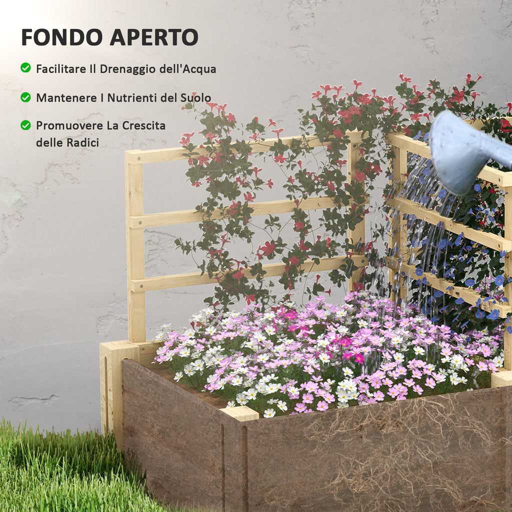 Garden Bed with 3 Trellis and 2 Fir Wood Planters with Open Bottom, 119x62.5x64 cm, Wood Color