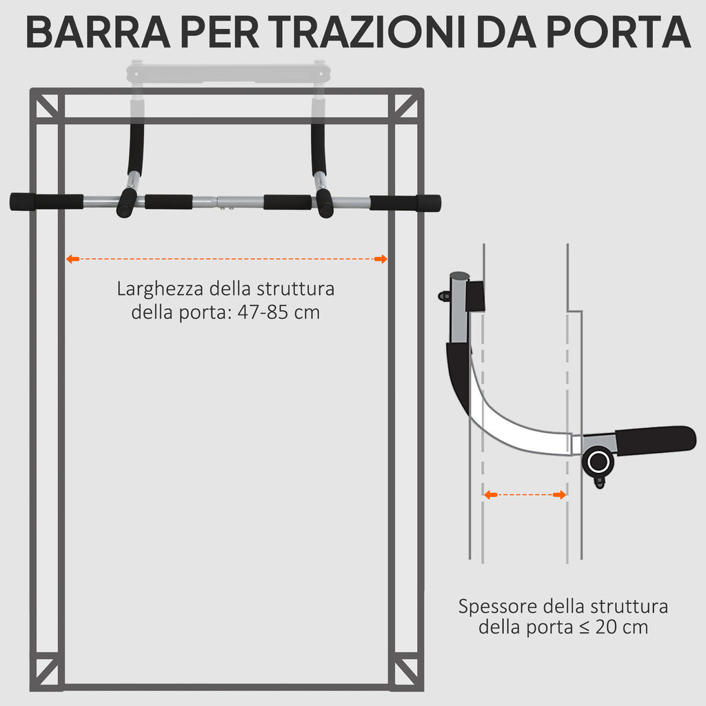 Door-Mounted Pull-Up Bar, Screw-Free Installation and Steel Tube Frame, Max. Weight: 110 kg