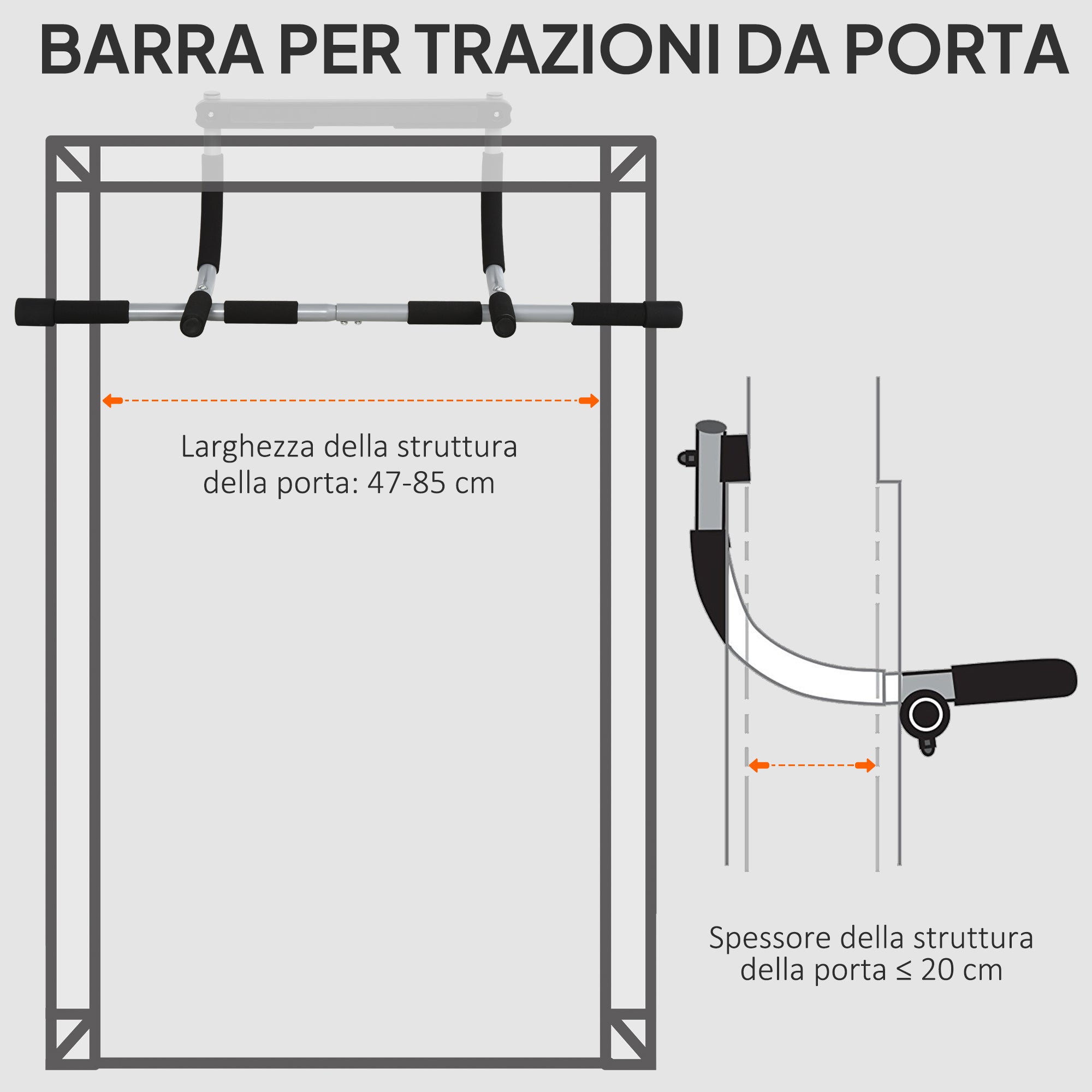 Door-Mounted Pull-Up Bar, Screw-Free Installation and Steel Tube Frame, Max. Weight: 110 kg