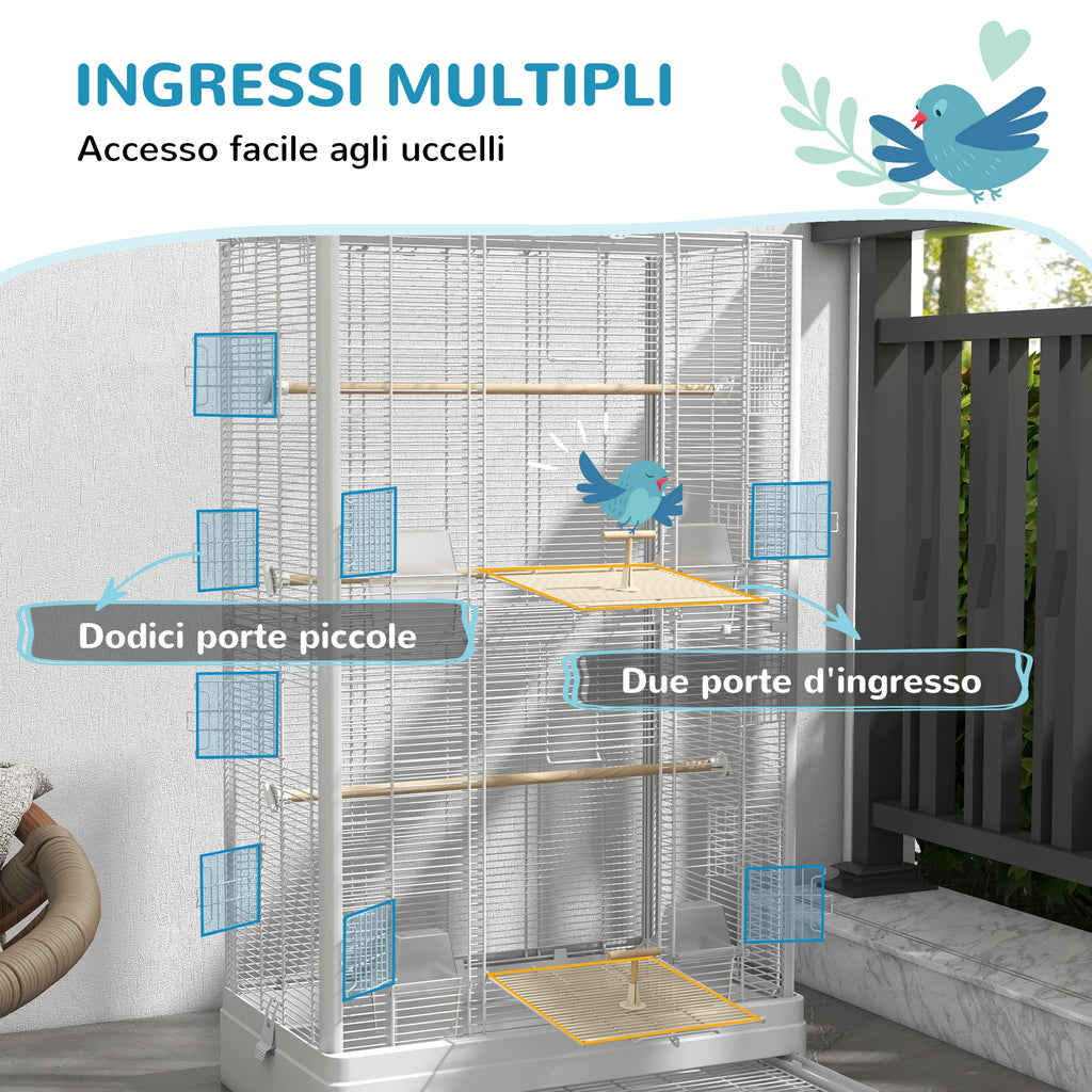 PawHut Bird Cage with Removable Tray and Perches, Parrot Aviary, 61x36.5x98 cm, White