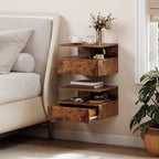 HOMCOM Set of 2 Floating Nightstands with Drawer and Open Shelf, 35x32x22.5 cm, Rustic Brown