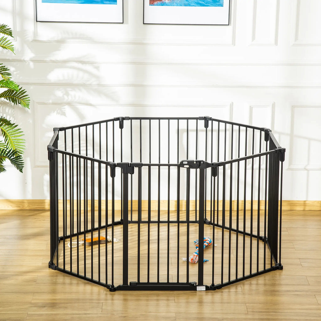 8 Section Folding Dog Safety Gate, Self-Locking & Locking System, Black - Borge' Group Limited