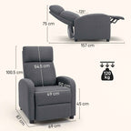 HOMCOM Padded Relaxing Chair with 135° Reclining Angle and Fabric Footrest, 69x87x100.5 cm, Grey