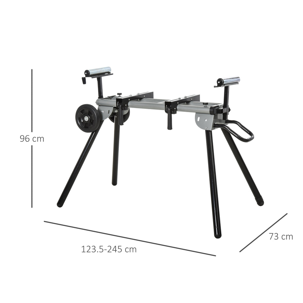 DURHAND Universal Extendable and Foldable Mitre Saw Stand, 150kg Capacity, Black and Silver