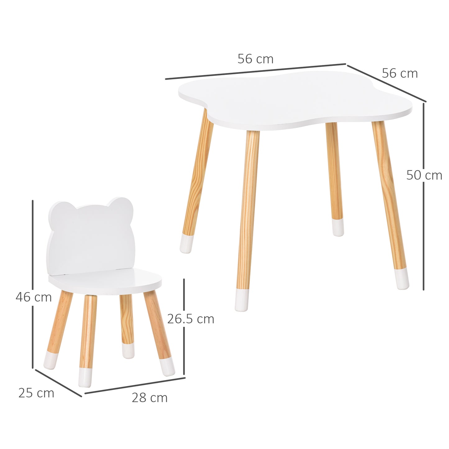 Children's Wooden Teddy Bear Table and 2 Chairs Set, White