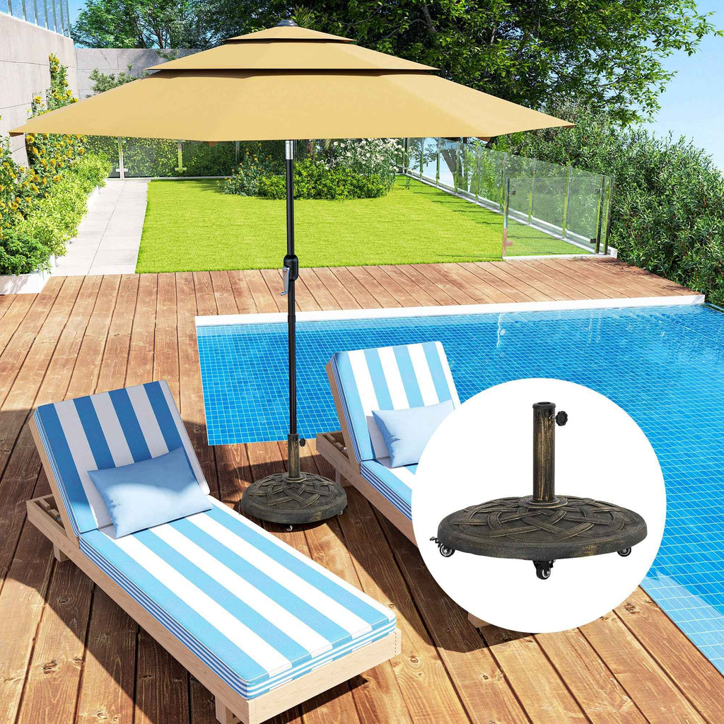 Outsunny 20kg Round Resin Umbrella Base with Wheels and Brakes, Bronze