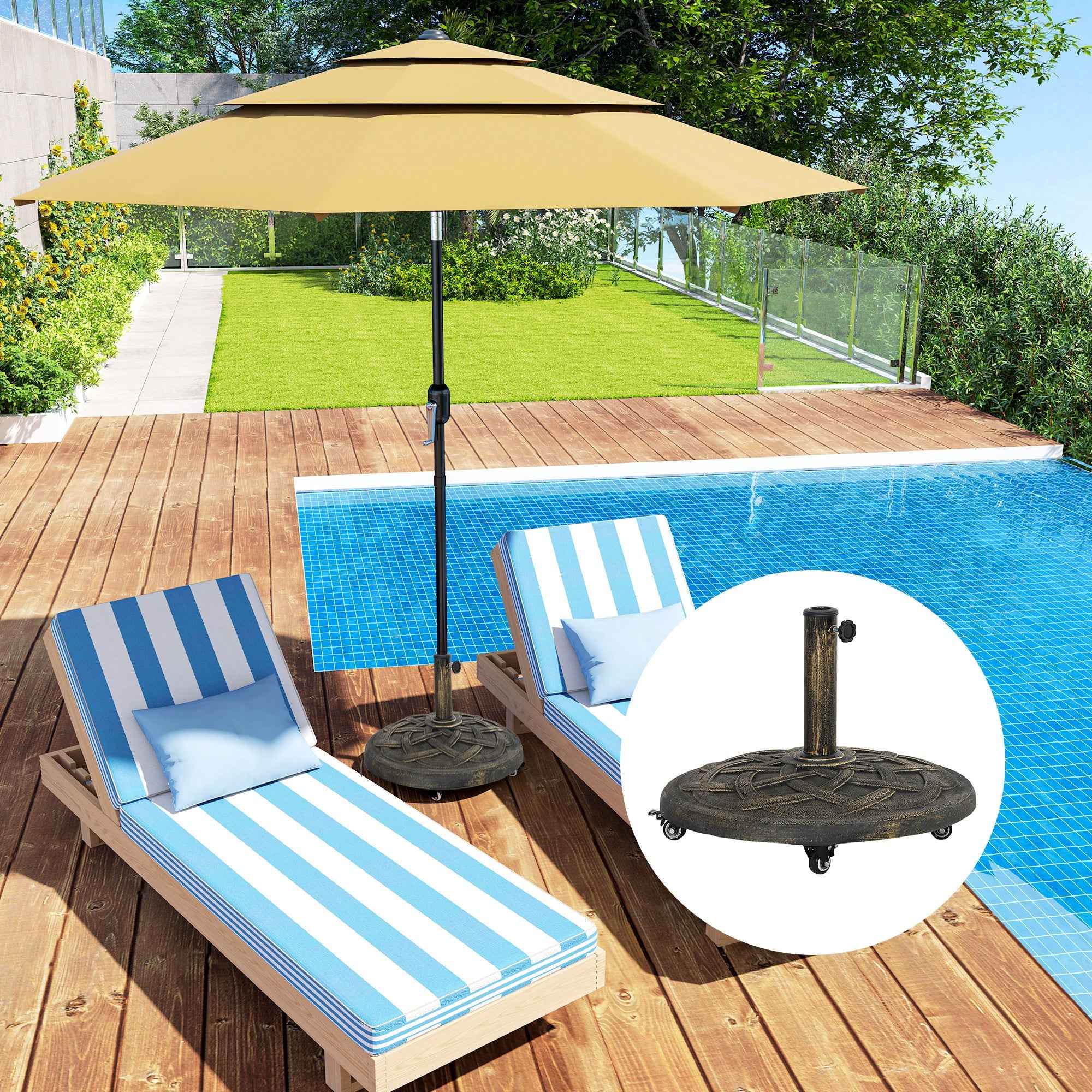 Outsunny 20kg Round Resin Umbrella Base with Wheels and Brakes, Bronze