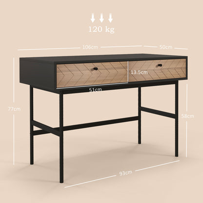 Modern Office Desk with 2 Drawers, Steel and MDF, 106x50x77 cm, Black and Oak - Borgè