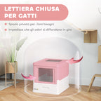 Closed PP Cat Litter Box with 2 Doors with Scoop and Removable Tray, 47.5x35.5x36.7 cm, Pink and White