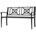 Black Steel Garden Bench for 2 Persons with High Backrest and Armrests, 128x62. 5x81. 5 cm - Borge' Group Limited