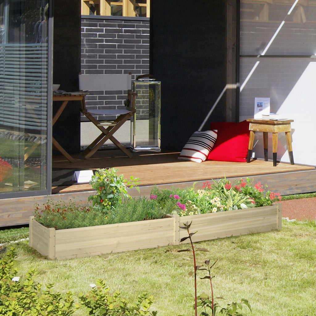 Outsunny bed for raised fir wood garden with open background and 2 separate sections, 244x61.5x27cm - Borgè