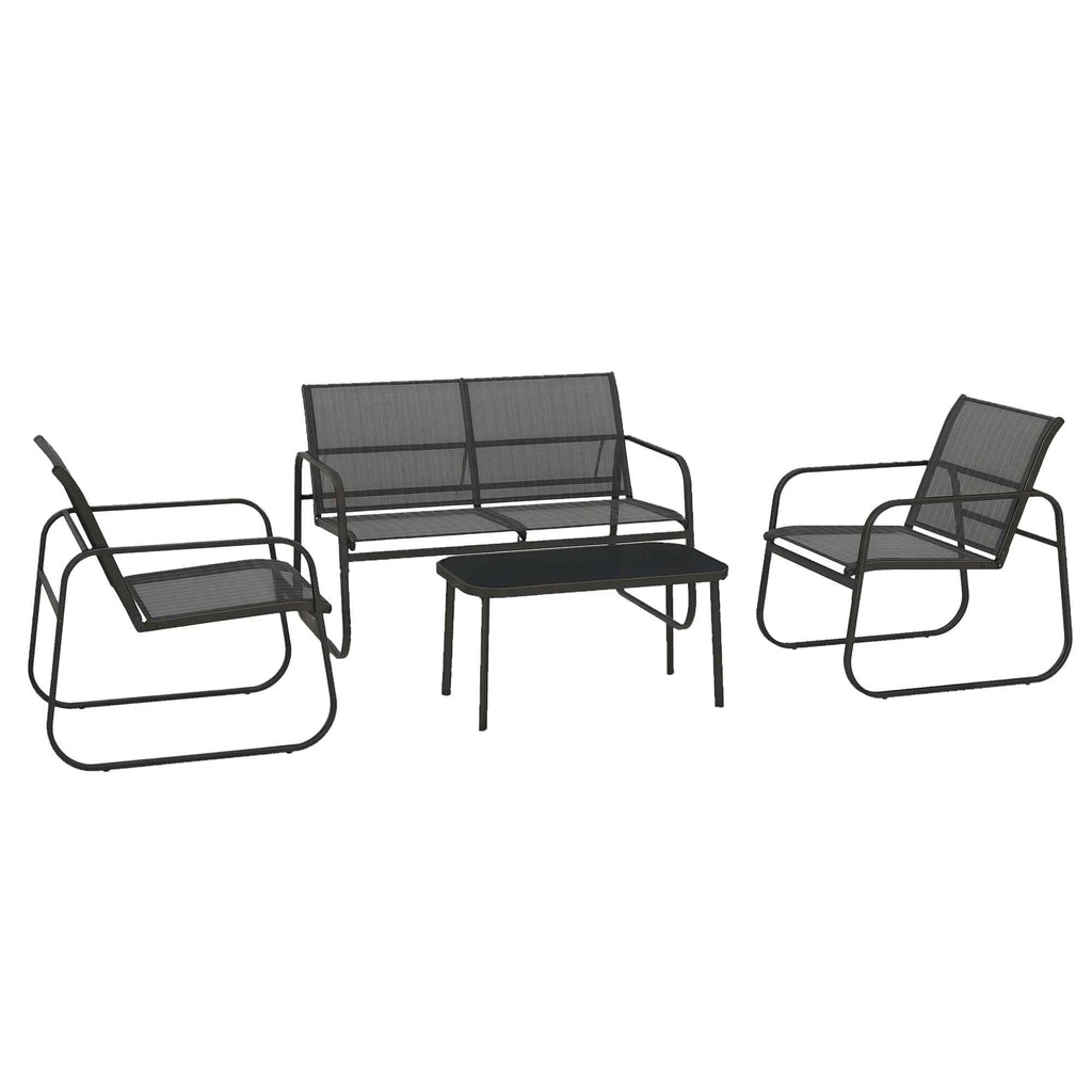 Outsunny 4-Piece Garden Lounge Set with 2 Armchairs, 2-Seater Sofa and Table, Black