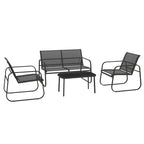 Outsunny 4-Piece Garden Lounge Set with 2 Armchairs, 2-Seater Sofa and Table, Black