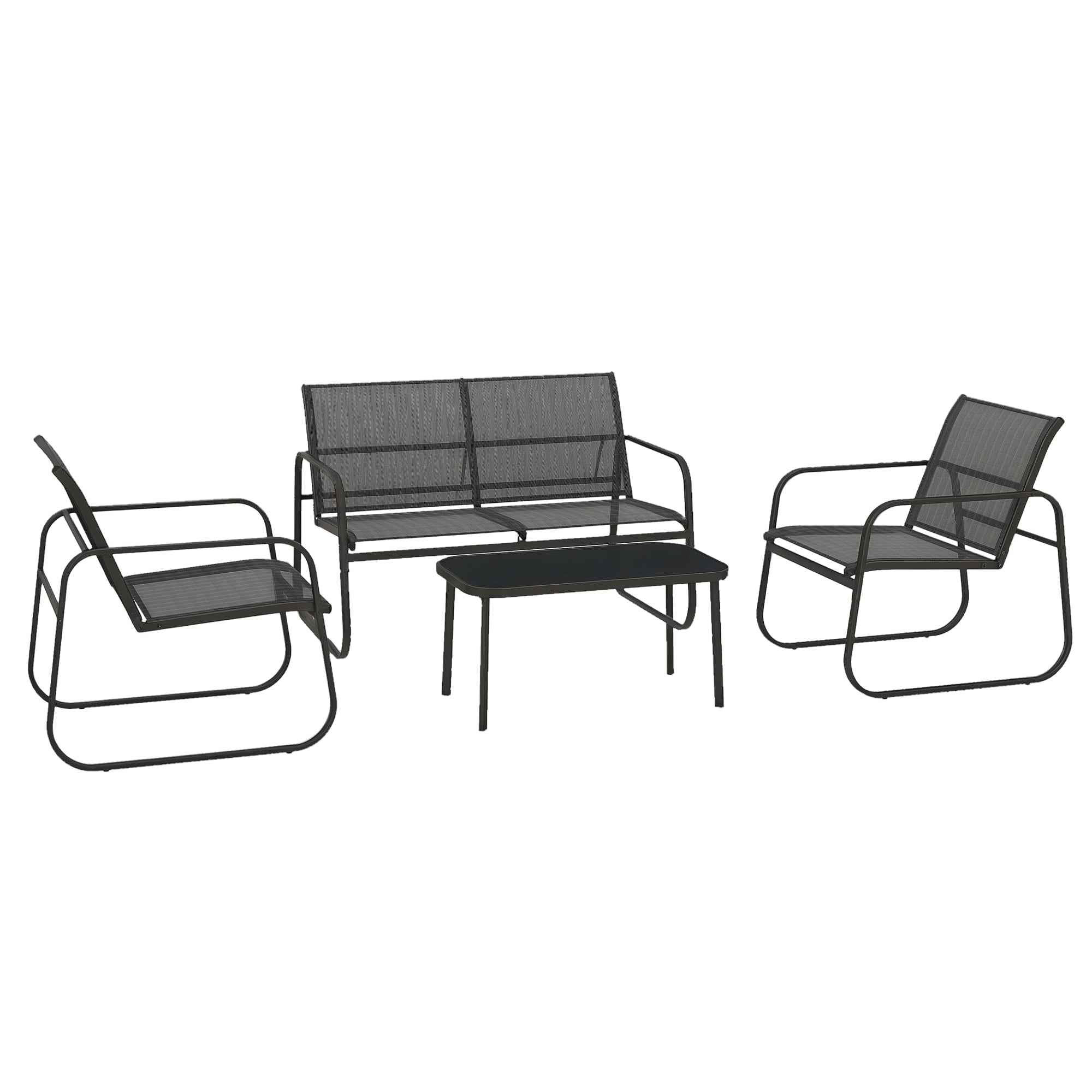 Outsunny 4-Piece Garden Lounge Set with 2 Armchairs, 2-Seater Sofa and Table, Black