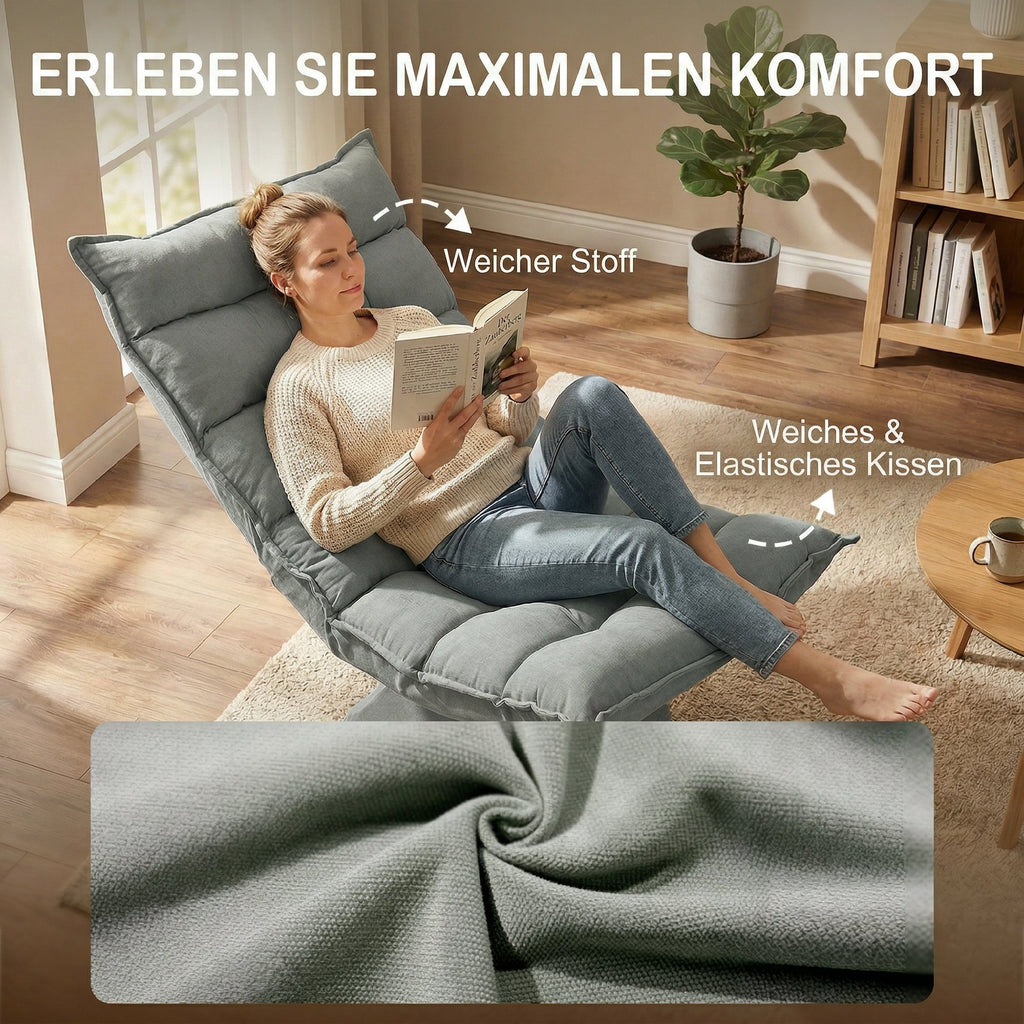 360° Swivel Relaxing Chair with 5-Position Adjustable Backrest in Velvet Effect Fabric, Light Grey