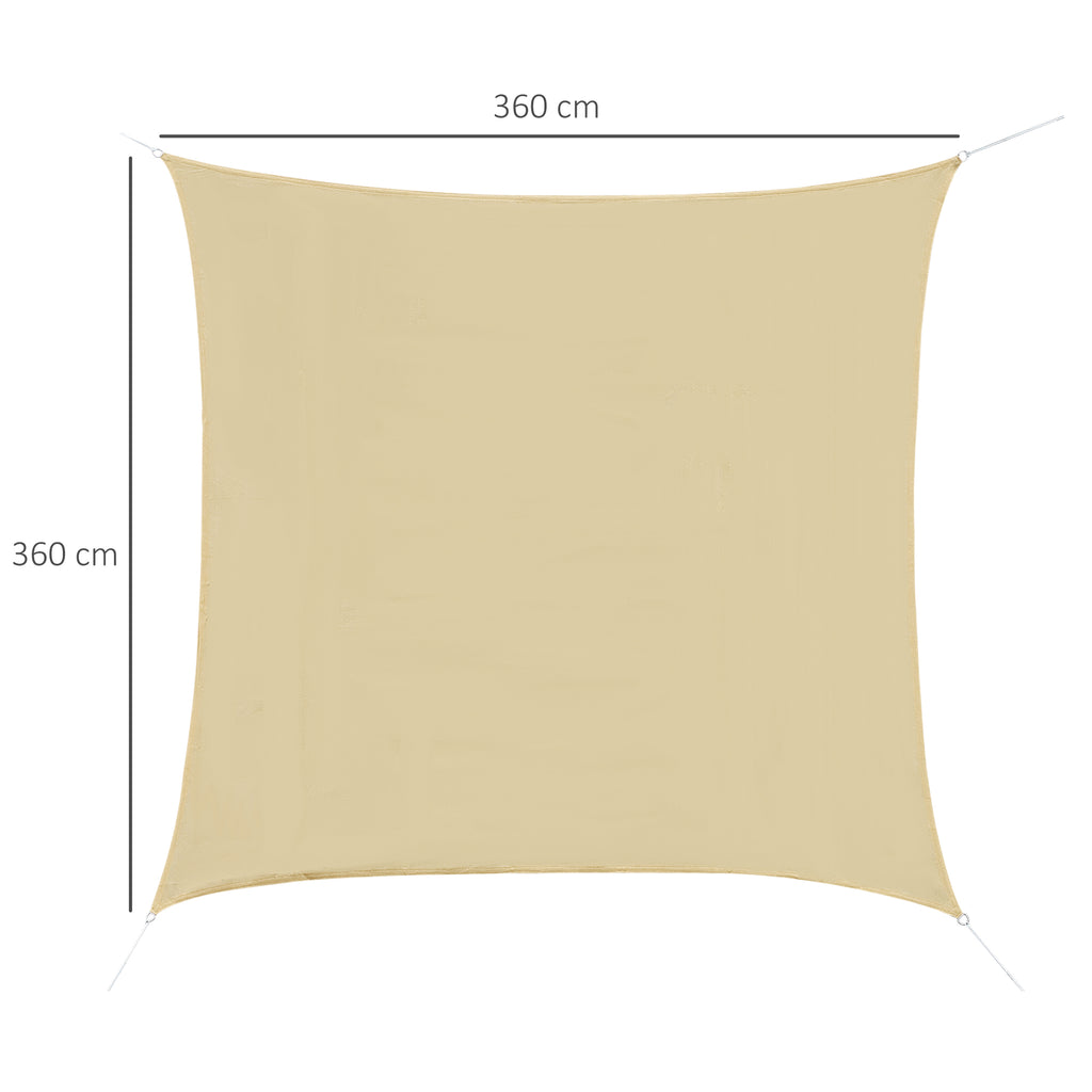 Square Outdoor Sun Shade Awning in Breathable HDPE, 95% UV Protection, 360x360 cm