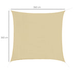 Square Outdoor Sun Shade Awning in Breathable HDPE, 95% UV Protection, 360x360 cm
