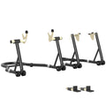 Set of 2 Adjustable Steel Triangle Motorcycle Stands with Wheels and U and L Forks, Black