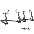 Set of 2 Adjustable Steel Triangle Motorcycle Stands with Wheels and U and L Forks, Black