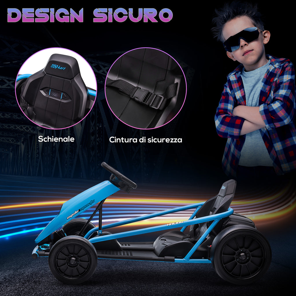 Electric Go-Kart for Children 8-12 Years with High Backrest and Safety Belt, 115x77x54 cm, Blue and Black
